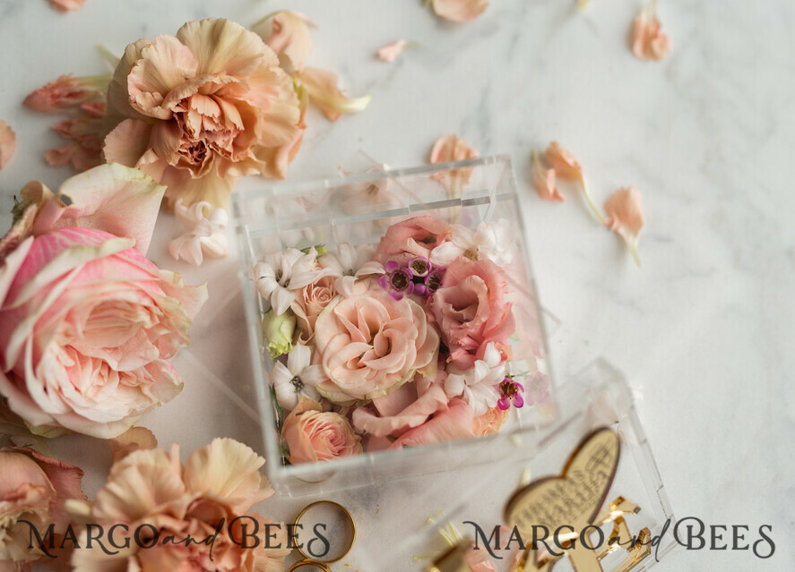 RING BEARER BOXES & PILLOWS Epoxy Wedding rings Box Gold Love wedding Box, rustic glam wedding ring box • handmade ring bearer box • Clear Transparent luxury ring box