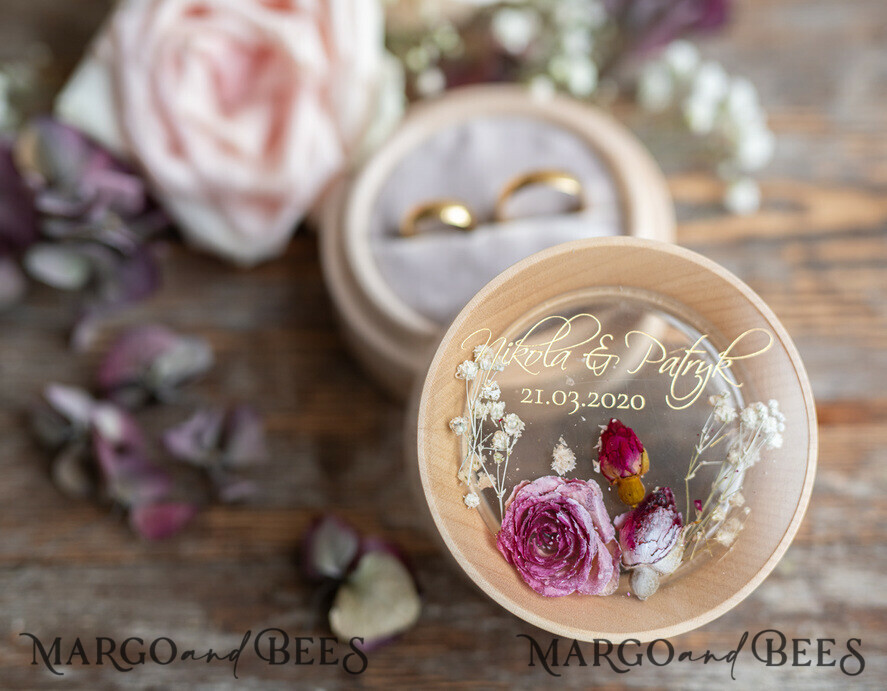 RING BEARER BOXES & PILLOWS Epoxy Wedding rings Box Presonaised Ring Box for wedding bands, Handmade wedding ring box • Real Flowers ring bearer box • wood luxury ring box
