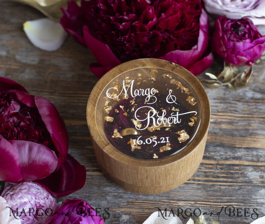 RING BEARER BOXES & PILLOWS Epoxy Wedding rings Box Custom Wedding Ring box for ceremony, engraved wedding ring box • personalised rustic ring box • real flowers in epoxy luxury ring box