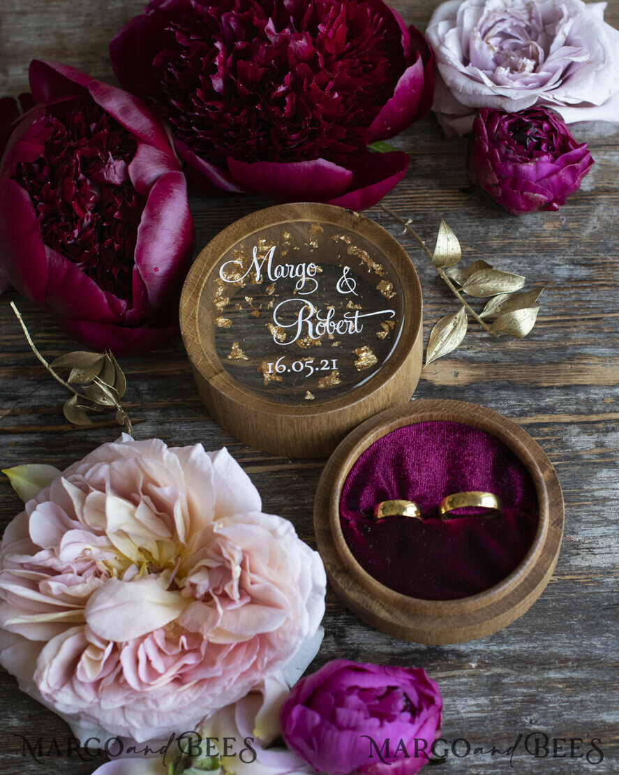 RING BEARER BOXES & PILLOWS Epoxy Wedding rings Box Custom Wedding Ring box for ceremony, engraved wedding ring box • personalised rustic ring box • real flowers in epoxy luxury ring box