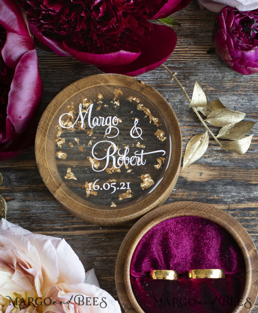 RING BEARER BOXES & PILLOWS Epoxy Wedding rings Box Custom Wedding Ring box for ceremony, engraved wedding ring box • personalised rustic ring box • real flowers in epoxy luxury ring box