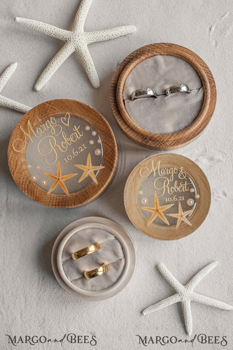 RING BEARER BOXES & PILLOWS Epoxy Wedding rings Box Beach wedding ring bearers, Handmade wedding ring box • Real Starfish ring bearer box • wood luxury ring box