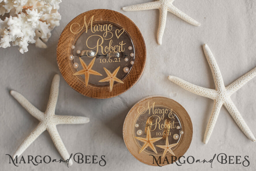 RING BEARER BOXES & PILLOWS Epoxy Wedding rings Box Beach wedding ring bearers, Handmade wedding ring box • Real Starfish ring bearer box • wood luxury ring box
