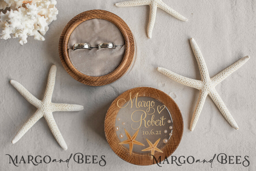 RING BEARER BOXES & PILLOWS Epoxy Wedding rings Box Beach wedding ring bearers, Handmade wedding ring box • Real Starfish ring bearer box • wood luxury ring box