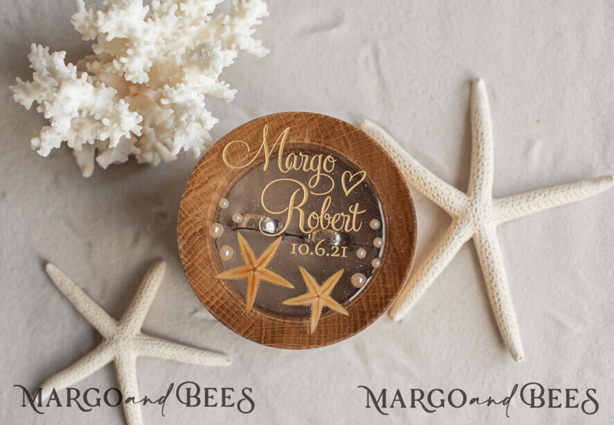 RING BEARER BOXES & PILLOWS Epoxy Wedding rings Box Beach wedding ring bearers, Handmade wedding ring box • Real Starfish ring bearer box • wood luxury ring box