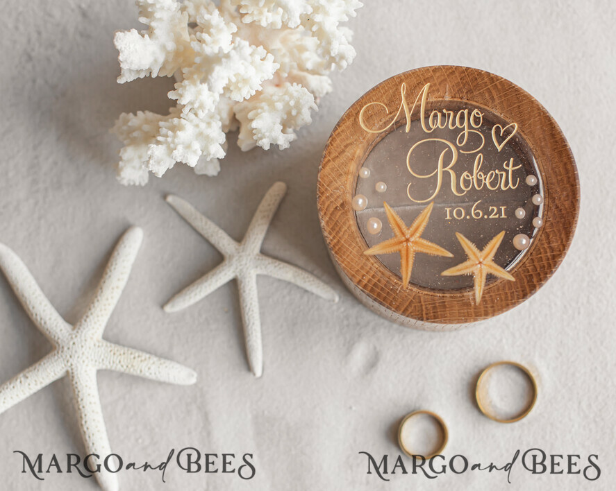 RING BEARER BOXES & PILLOWS Epoxy Wedding rings Box Beach wedding ring bearers, Handmade wedding ring box • Real Starfish ring bearer box • wood luxury ring box