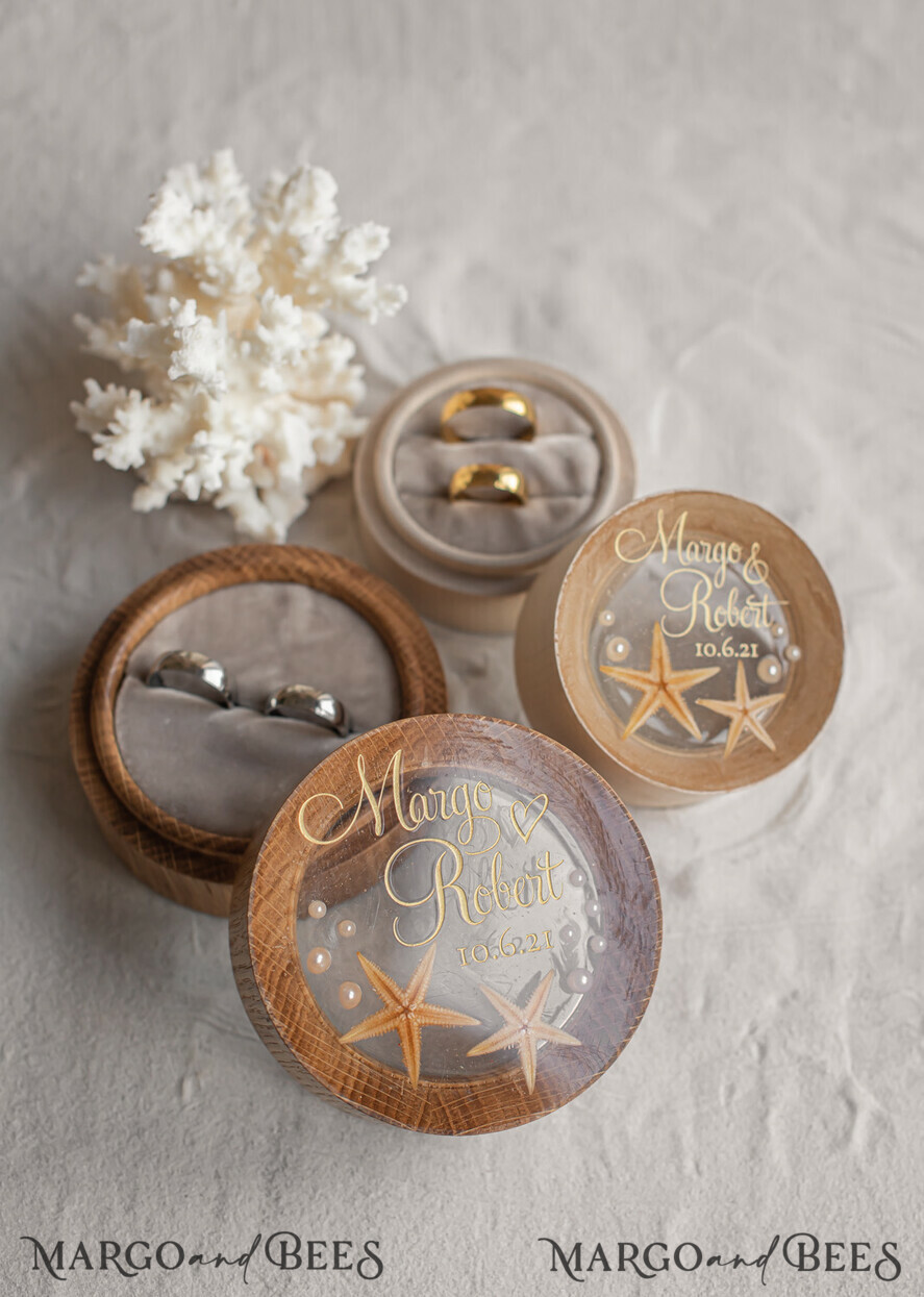 RING BEARER BOXES & PILLOWS Epoxy Wedding rings Box Beach wedding ring bearers, Handmade wedding ring box • Real Starfish ring bearer box • wood luxury ring box