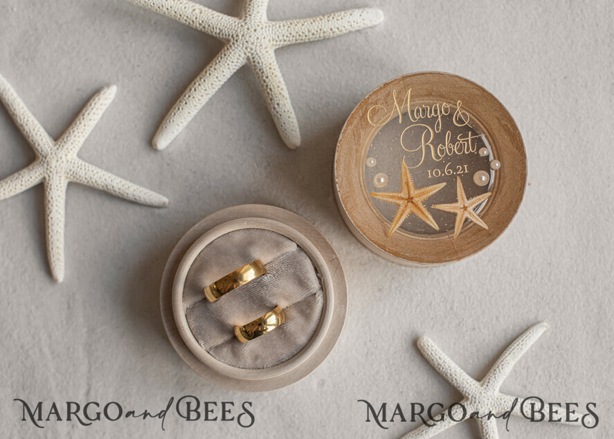 RING BEARER BOXES & PILLOWS Epoxy Wedding rings Box Beach wedding ring bearers, Handmade wedding ring box • Real Starfish ring bearer box • wood luxury ring box
