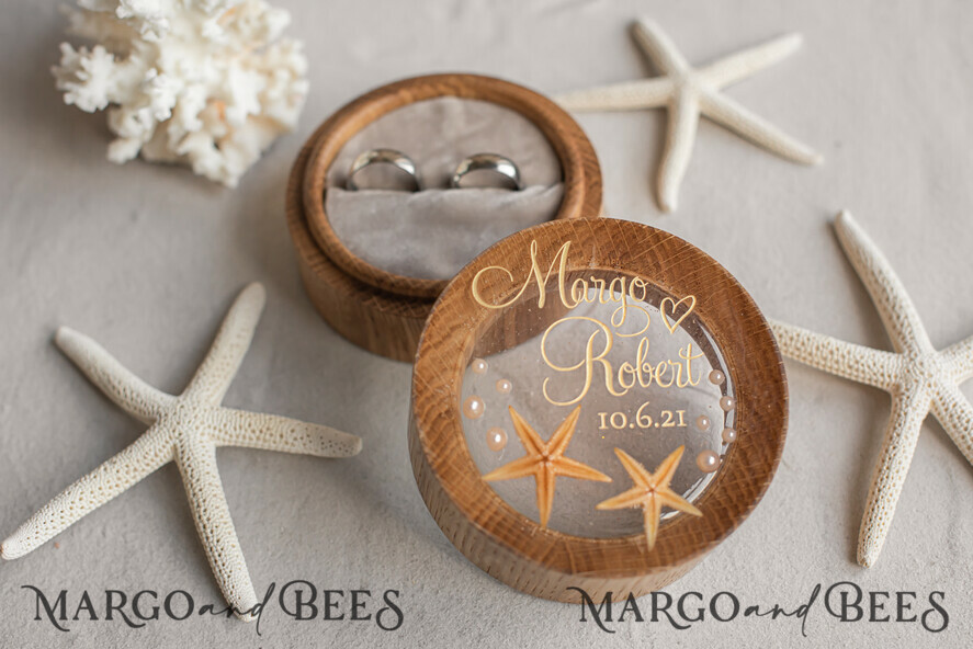 RING BEARER BOXES & PILLOWS Epoxy Wedding rings Box Beach wedding ring bearers, Handmade wedding ring box • Real Starfish ring bearer box • wood luxury ring box