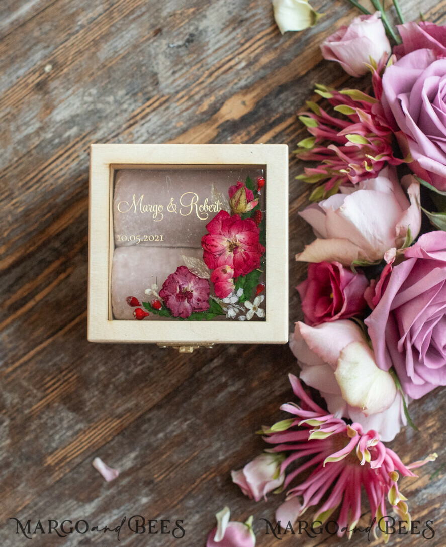 RING BEARER BOXES & PILLOWS Epoxy Wedding rings Box Personalised wedding box his and hers, wood wedding ring box • rustic wedding rings box • real flowers in resin luxury ring box