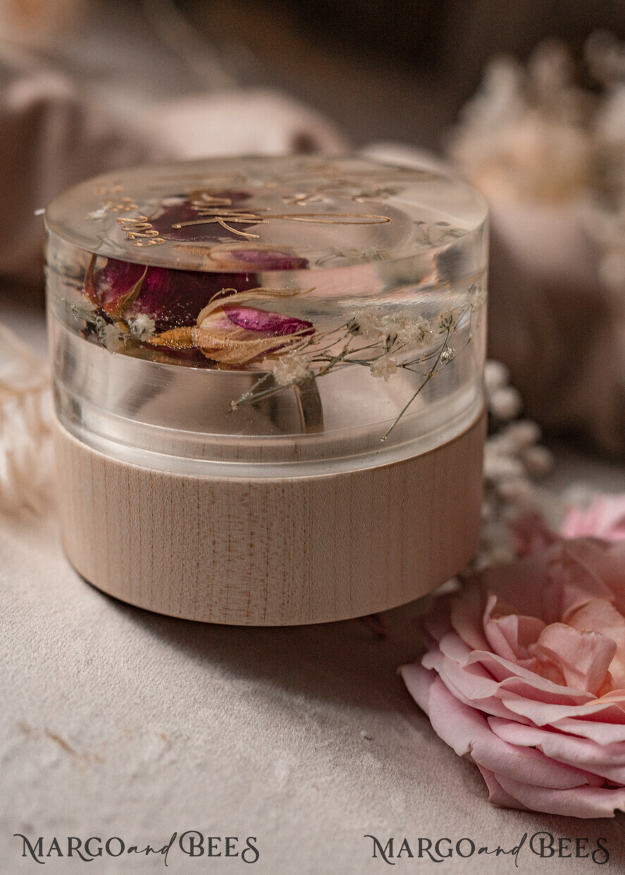 RING BEARER BOXES & PILLOWS Epoxy Wedding rings Box epoxy resin & wood wedding ring box for ceremony, Boho Epoxy Wedding Ring Boxes his hers, Transparent Epoxy dubble Ring Box for wedding, Wood resin flowers Marriage Proposal Ring Box