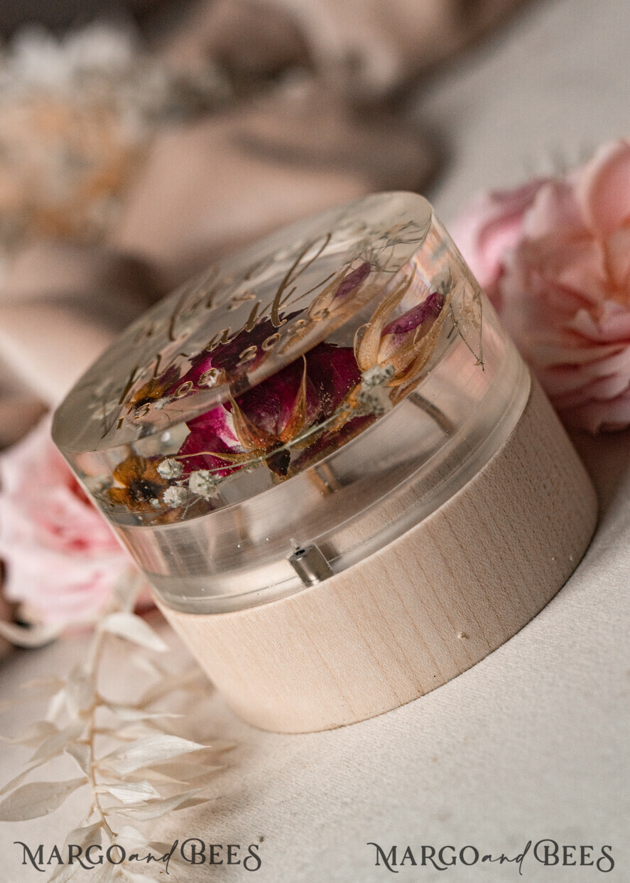 RING BEARER BOXES & PILLOWS Epoxy Wedding rings Box epoxy resin & wood wedding ring box for ceremony, Boho Epoxy Wedding Ring Boxes his hers, Transparent Epoxy dubble Ring Box for wedding, Wood resin flowers Marriage Proposal Ring Box