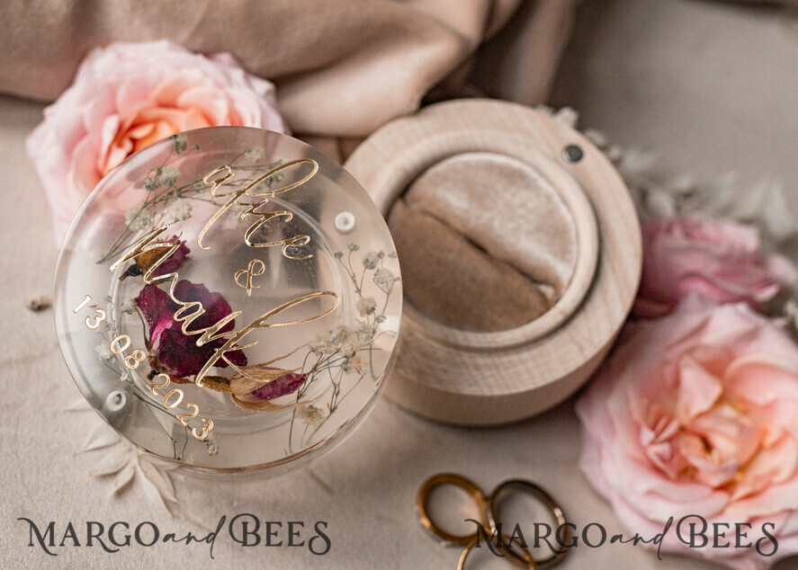 RING BEARER BOXES & PILLOWS Epoxy Wedding rings Box epoxy resin & wood wedding ring box for ceremony, Boho Epoxy Wedding Ring Boxes his hers, Transparent Epoxy dubble Ring Box for wedding, Wood resin flowers Marriage Proposal Ring Box