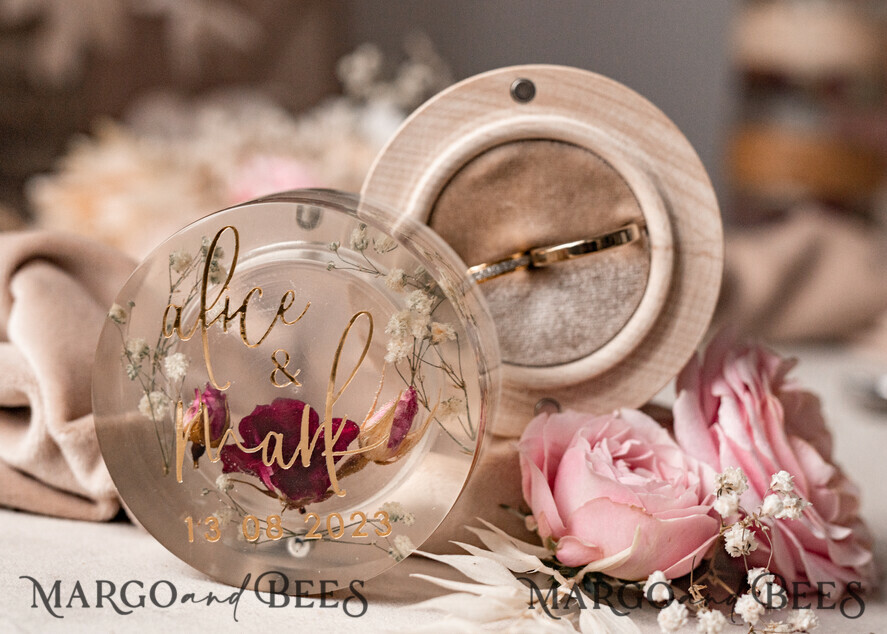RING BEARER BOXES & PILLOWS Epoxy Wedding rings Box epoxy resin & wood wedding ring box for ceremony, Boho Epoxy Wedding Ring Boxes his hers, Transparent Epoxy dubble Ring Box for wedding, Wood resin flowers Marriage Proposal Ring Box