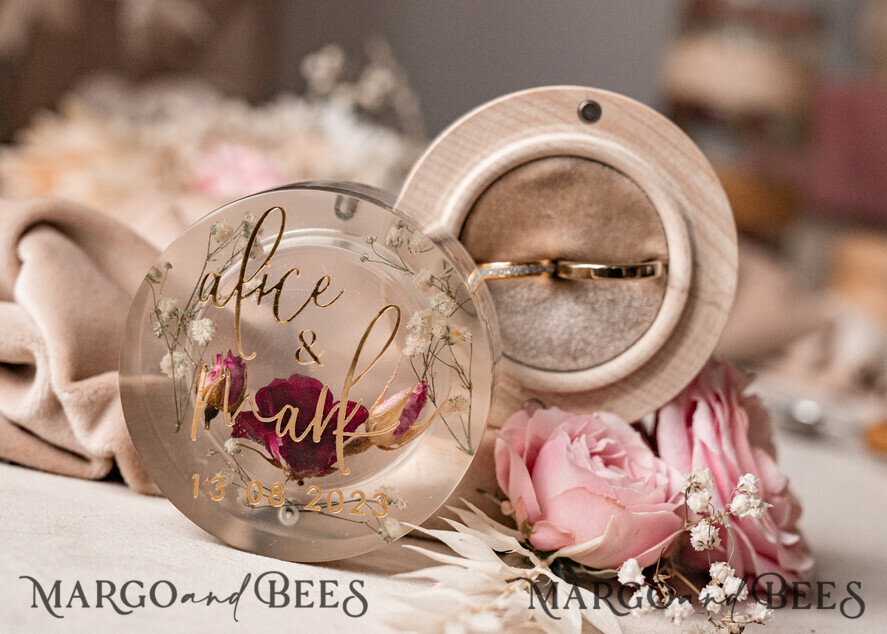 RING BEARER BOXES & PILLOWS Epoxy Wedding rings Box epoxy resin & wood wedding ring box for ceremony, Boho Epoxy Wedding Ring Boxes his hers, Transparent Epoxy dubble Ring Box for wedding, Wood resin flowers Marriage Proposal Ring Box