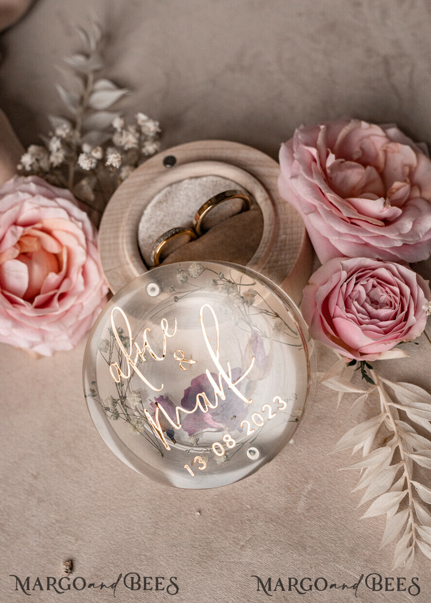 RING BEARER BOXES & PILLOWS Epoxy Wedding rings Box epoxy resin & wood wedding ring box for ceremony, Boho Epoxy Wedding Ring Boxes his hers, Transparent Epoxy dubble Ring Box for wedding, Wood resin flowers Marriage Proposal Ring Box