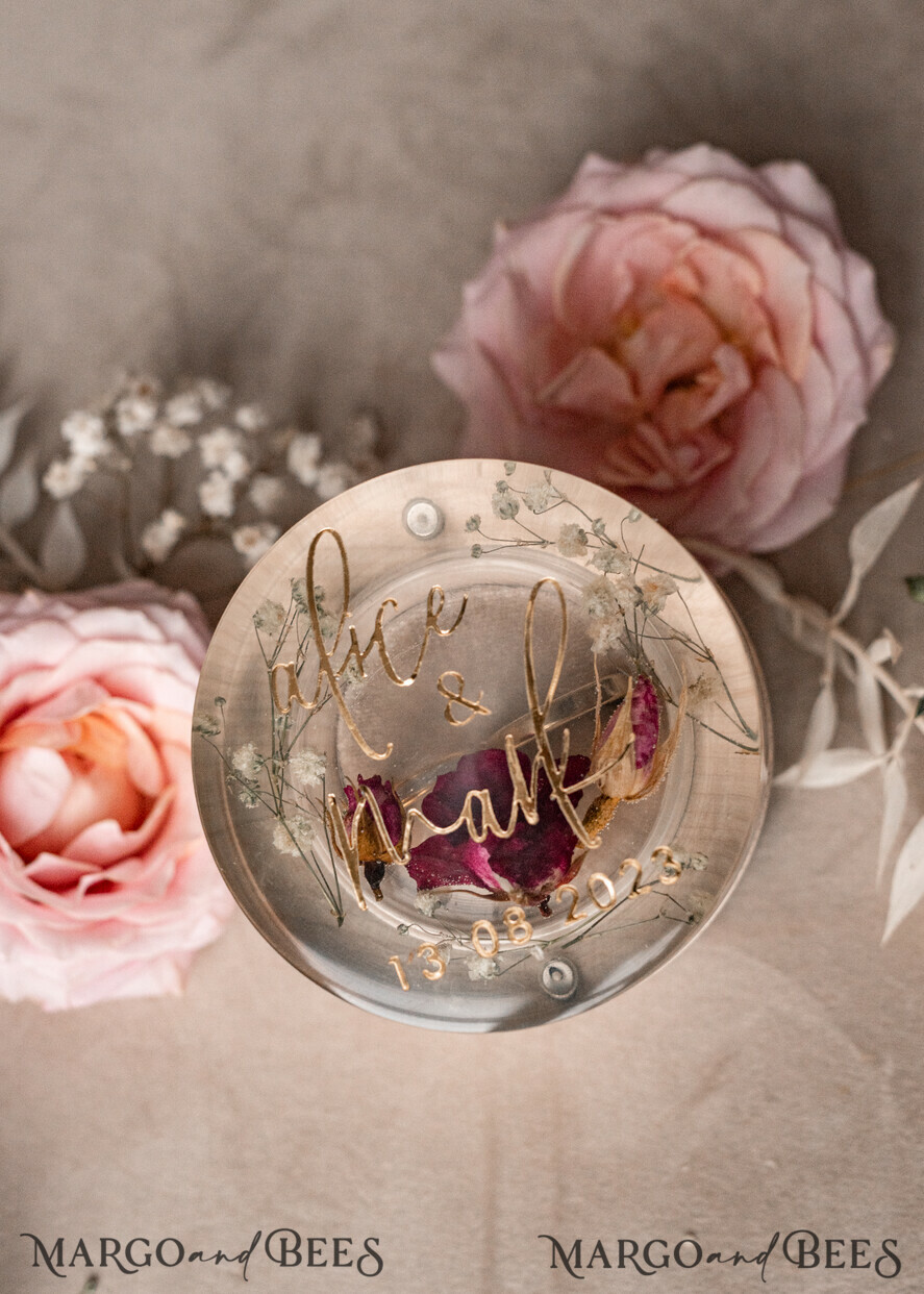 RING BEARER BOXES & PILLOWS Epoxy Wedding rings Box epoxy resin & wood wedding ring box for ceremony, Boho Epoxy Wedding Ring Boxes his hers, Transparent Epoxy dubble Ring Box for wedding, Wood resin flowers Marriage Proposal Ring Box