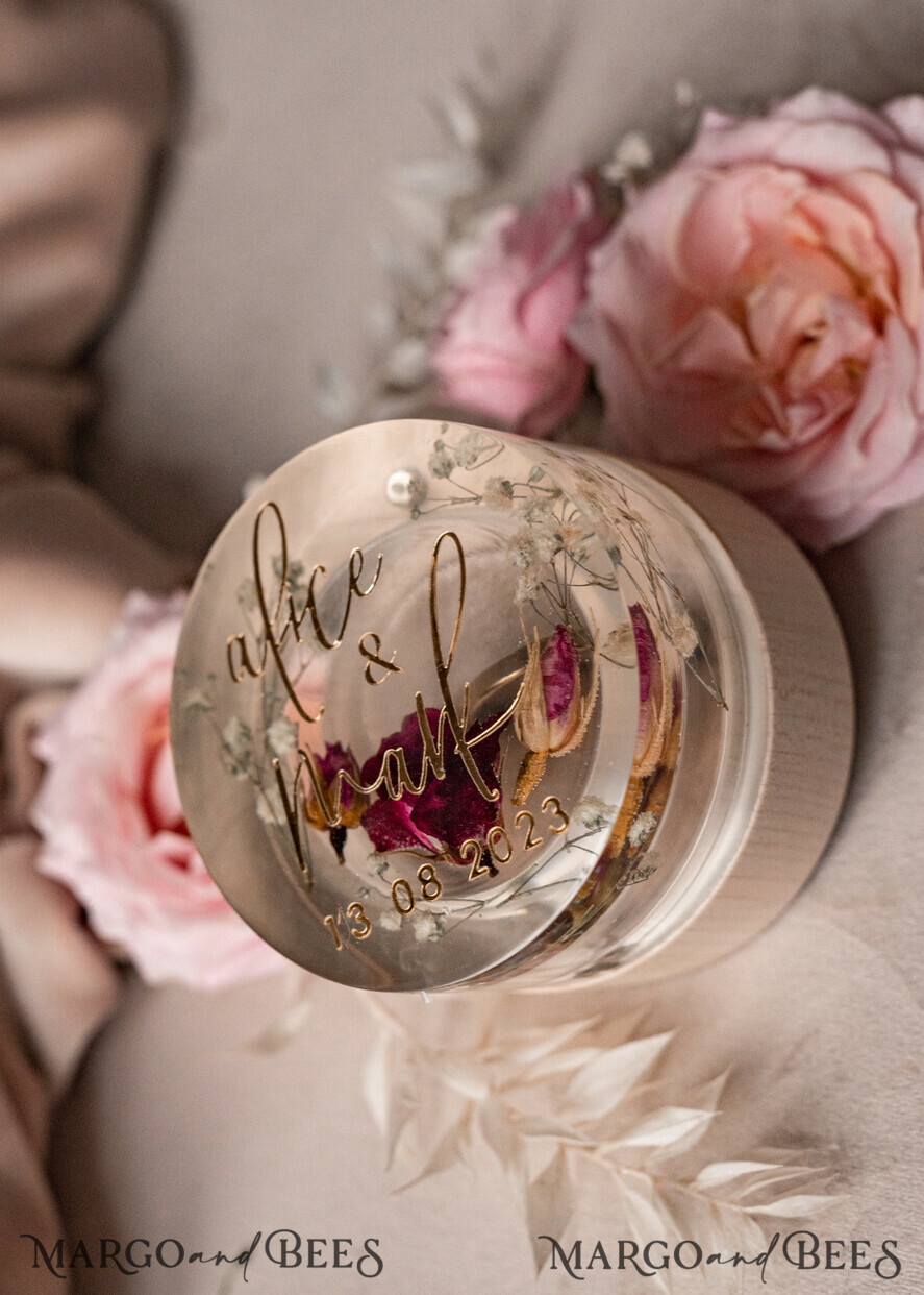 RING BEARER BOXES & PILLOWS Epoxy Wedding rings Box epoxy resin & wood wedding ring box for ceremony, Boho Epoxy Wedding Ring Boxes his hers, Transparent Epoxy dubble Ring Box for wedding, Wood resin flowers Marriage Proposal Ring Box