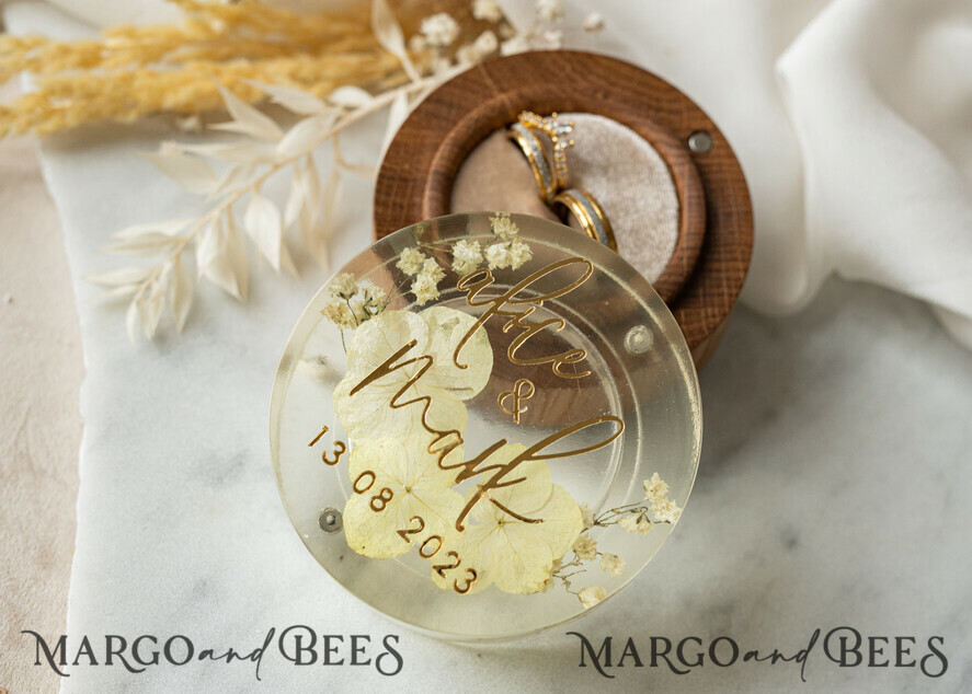 RING BEARER BOXES & PILLOWS Epoxy Wedding rings Box epoxy resin and wood wedding ring box for ceremony, Boho Epoxy Wedding Ring Boxes his hers, Transparent Epoxy dubble Ring Box for wedding, Wood resin flowers Marriage Proposal Ring Box