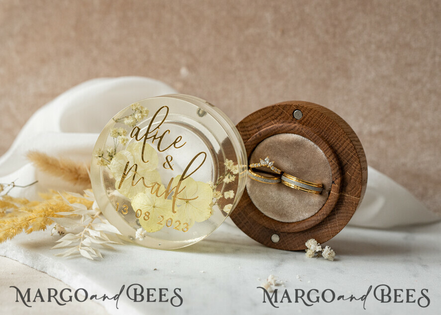 RING BEARER BOXES & PILLOWS Epoxy Wedding rings Box epoxy resin and wood wedding ring box for ceremony, Boho Epoxy Wedding Ring Boxes his hers, Transparent Epoxy dubble Ring Box for wedding, Wood resin flowers Marriage Proposal Ring Box
