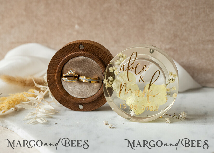 RING BEARER BOXES & PILLOWS Epoxy Wedding rings Box epoxy resin and wood wedding ring box for ceremony, Boho Epoxy Wedding Ring Boxes his hers, Transparent Epoxy dubble Ring Box for wedding, Wood resin flowers Marriage Proposal Ring Box