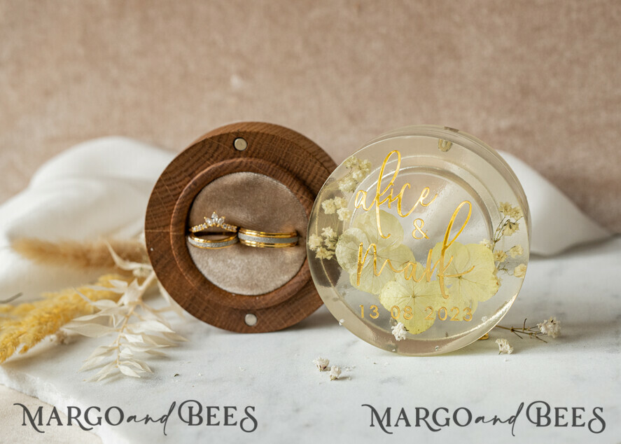 RING BEARER BOXES & PILLOWS Epoxy Wedding rings Box epoxy resin and wood wedding ring box for ceremony, Boho Epoxy Wedding Ring Boxes his hers, Transparent Epoxy dubble Ring Box for wedding, Wood resin flowers Marriage Proposal Ring Box