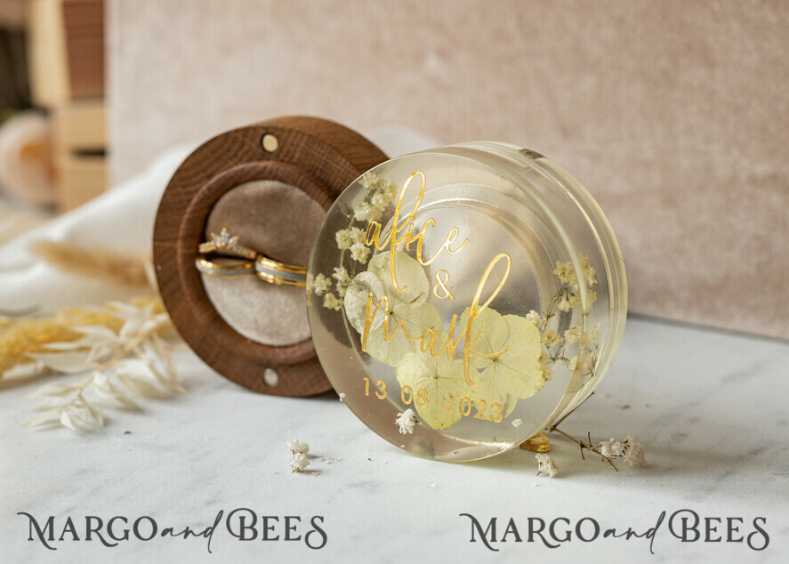 RING BEARER BOXES & PILLOWS Epoxy Wedding rings Box epoxy resin and wood wedding ring box for ceremony, Boho Epoxy Wedding Ring Boxes his hers, Transparent Epoxy dubble Ring Box for wedding, Wood resin flowers Marriage Proposal Ring Box