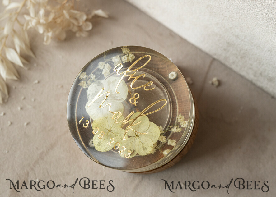 RING BEARER BOXES & PILLOWS Epoxy Wedding rings Box epoxy resin and wood wedding ring box for ceremony, Boho Epoxy Wedding Ring Boxes his hers, Transparent Epoxy dubble Ring Box for wedding, Wood resin flowers Marriage Proposal Ring Box
