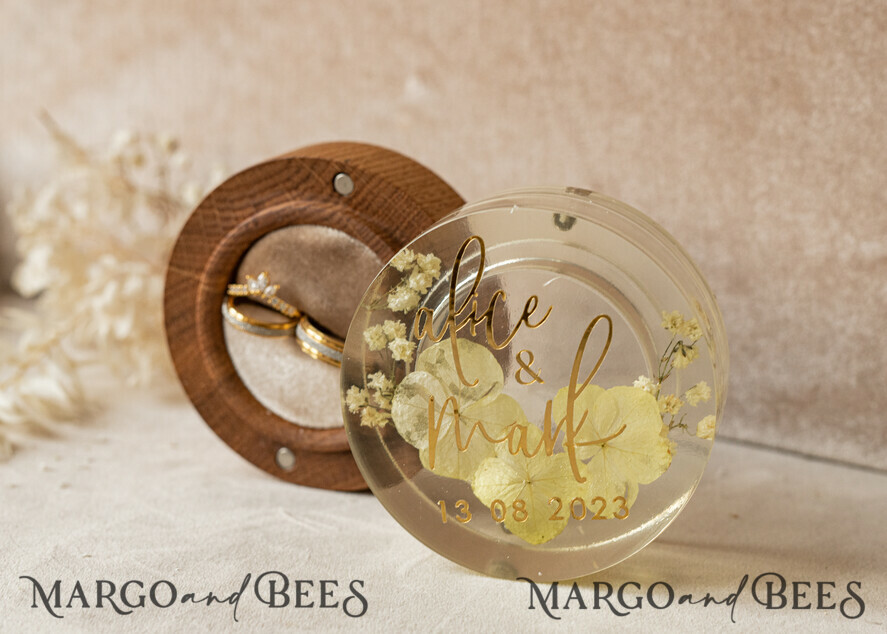 RING BEARER BOXES & PILLOWS Epoxy Wedding rings Box epoxy resin and wood wedding ring box for ceremony, Boho Epoxy Wedding Ring Boxes his hers, Transparent Epoxy dubble Ring Box for wedding, Wood resin flowers Marriage Proposal Ring Box