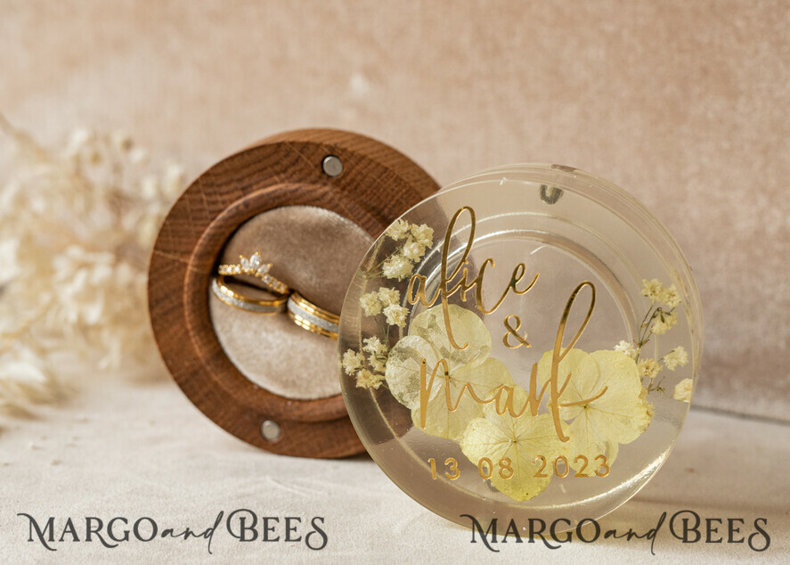 RING BEARER BOXES & PILLOWS Epoxy Wedding rings Box epoxy resin and wood wedding ring box for ceremony, Boho Epoxy Wedding Ring Boxes his hers, Transparent Epoxy dubble Ring Box for wedding, Wood resin flowers Marriage Proposal Ring Box
