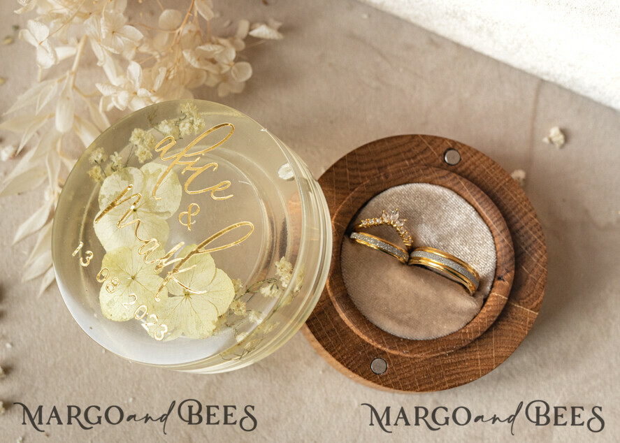 RING BEARER BOXES & PILLOWS Epoxy Wedding rings Box epoxy resin and wood wedding ring box for ceremony, Boho Epoxy Wedding Ring Boxes his hers, Transparent Epoxy dubble Ring Box for wedding, Wood resin flowers Marriage Proposal Ring Box