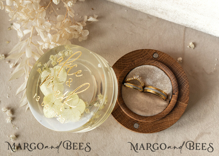 RING BEARER BOXES & PILLOWS Epoxy Wedding rings Box epoxy resin and wood wedding ring box for ceremony, Boho Epoxy Wedding Ring Boxes his hers, Transparent Epoxy dubble Ring Box for wedding, Wood resin flowers Marriage Proposal Ring Box