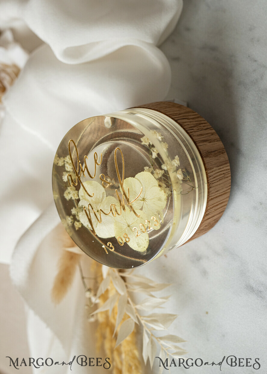 RING BEARER BOXES & PILLOWS Epoxy Wedding rings Box epoxy resin and wood wedding ring box for ceremony, Boho Epoxy Wedding Ring Boxes his hers, Transparent Epoxy dubble Ring Box for wedding, Wood resin flowers Marriage Proposal Ring Box