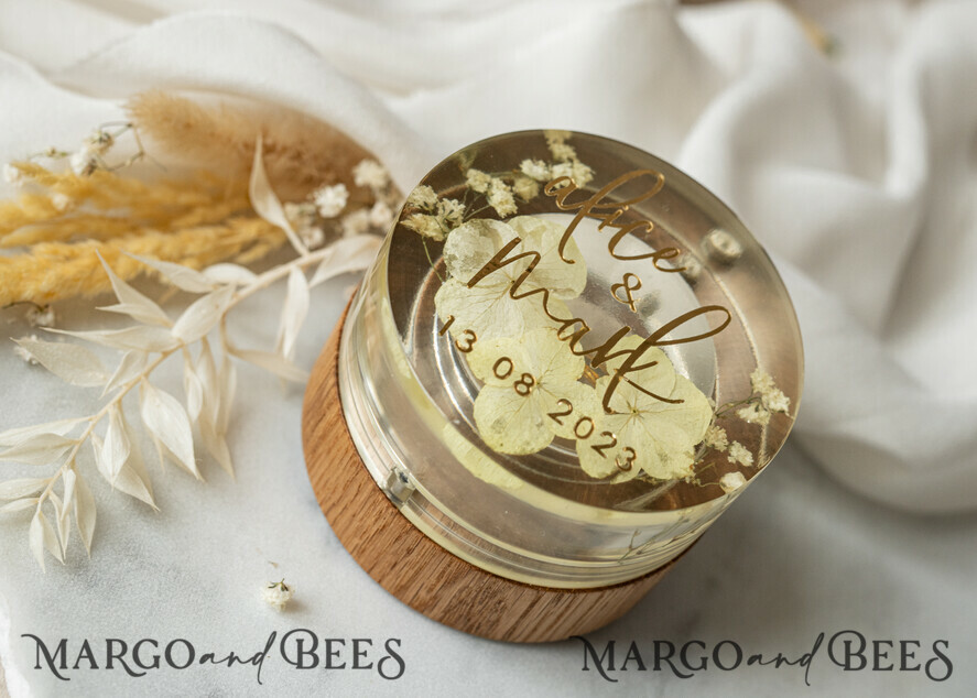 RING BEARER BOXES & PILLOWS Epoxy Wedding rings Box epoxy resin and wood wedding ring box for ceremony, Boho Epoxy Wedding Ring Boxes his hers, Transparent Epoxy dubble Ring Box for wedding, Wood resin flowers Marriage Proposal Ring Box