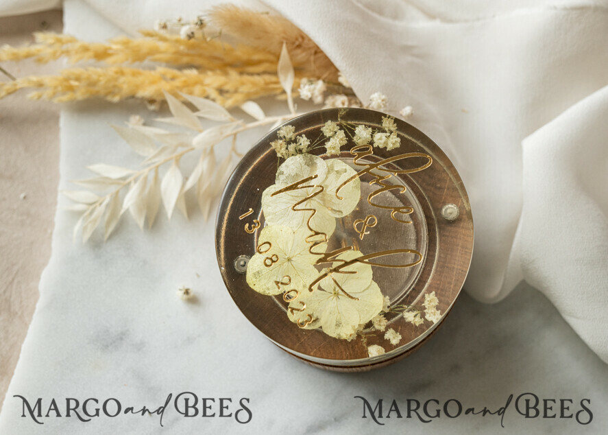 RING BEARER BOXES & PILLOWS Epoxy Wedding rings Box epoxy resin and wood wedding ring box for ceremony, Boho Epoxy Wedding Ring Boxes his hers, Transparent Epoxy dubble Ring Box for wedding, Wood resin flowers Marriage Proposal Ring Box