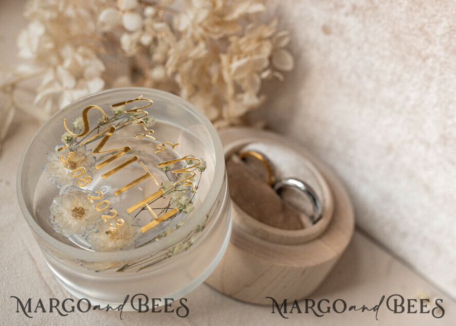 RING BEARER BOXES & PILLOWS Epoxy Wedding rings Box epoxy resin & wood wedding ring box for ceremony, Boho Epoxy Wedding Ring Boxes his hers, Transparent Epoxy dubble Ring Box for wedding, Wood resin flowers Marriage Proposal Ring Box
