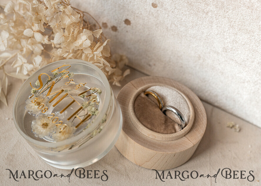RING BEARER BOXES & PILLOWS Epoxy Wedding rings Box epoxy resin & wood wedding ring box for ceremony, Boho Epoxy Wedding Ring Boxes his hers, Transparent Epoxy dubble Ring Box for wedding, Wood resin flowers Marriage Proposal Ring Box