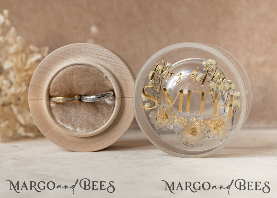 RING BEARER BOXES & PILLOWS Epoxy Wedding rings Box epoxy resin & wood wedding ring box for ceremony, Boho Epoxy Wedding Ring Boxes his hers, Transparent Epoxy dubble Ring Box for wedding, Wood resin flowers Marriage Proposal Ring Box