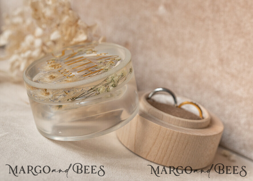 RING BEARER BOXES & PILLOWS Epoxy Wedding rings Box epoxy resin & wood wedding ring box for ceremony, Boho Epoxy Wedding Ring Boxes his hers, Transparent Epoxy dubble Ring Box for wedding, Wood resin flowers Marriage Proposal Ring Box