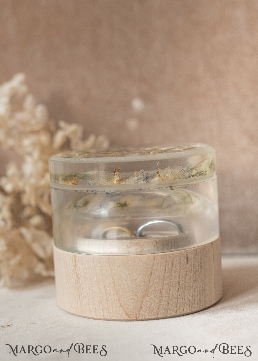 RING BEARER BOXES & PILLOWS Epoxy Wedding rings Box epoxy resin & wood wedding ring box for ceremony, Boho Epoxy Wedding Ring Boxes his hers, Transparent Epoxy dubble Ring Box for wedding, Wood resin flowers Marriage Proposal Ring Box