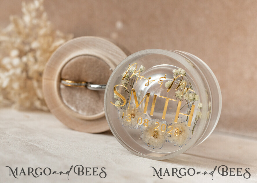 RING BEARER BOXES & PILLOWS Epoxy Wedding rings Box epoxy resin & wood wedding ring box for ceremony, Boho Epoxy Wedding Ring Boxes his hers, Transparent Epoxy dubble Ring Box for wedding, Wood resin flowers Marriage Proposal Ring Box