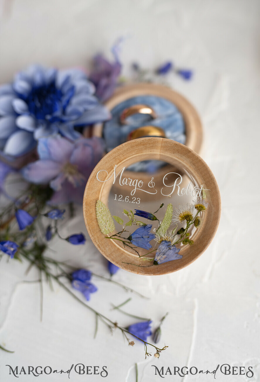 RING BEARER BOXES & PILLOWS Epoxy Wedding rings Box Personalised wedding box his and hers, Handmade wedding ring box • Real Flowers ring bearer box • wood luxury ring box