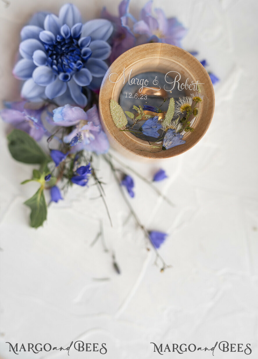 RING BEARER BOXES & PILLOWS Epoxy Wedding rings Box Personalised wedding box his and hers, Handmade wedding ring box • Real Flowers ring bearer box • wood luxury ring box