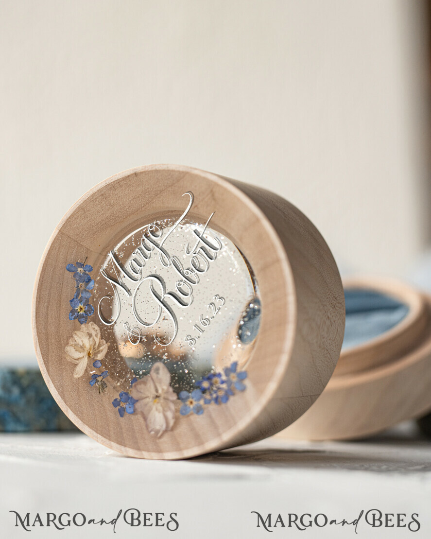 RING BEARER BOXES & PILLOWS Epoxy Wedding rings Box Elegant Epoxy Wedding Ring Box, Customized Resin Ring Box With Engraving, Minimalistic Real Flower Wedding Ring Box With Velvet, Rustic Wedding Stationery