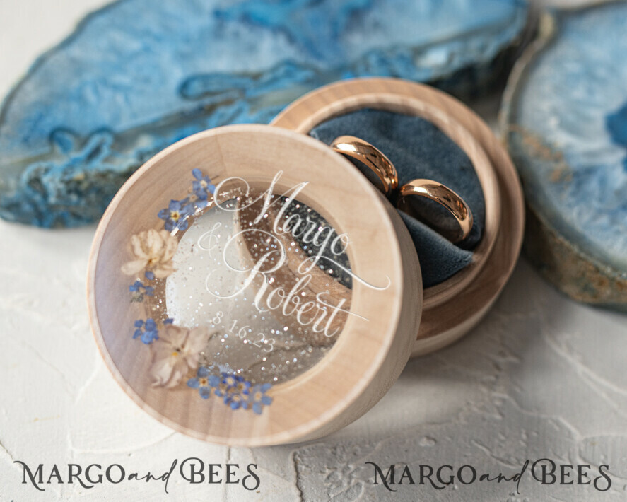 RING BEARER BOXES & PILLOWS Epoxy Wedding rings Box Elegant Epoxy Wedding Ring Box, Customized Resin Ring Box With Engraving, Minimalistic Real Flower Wedding Ring Box With Velvet, Rustic Wedding Stationery