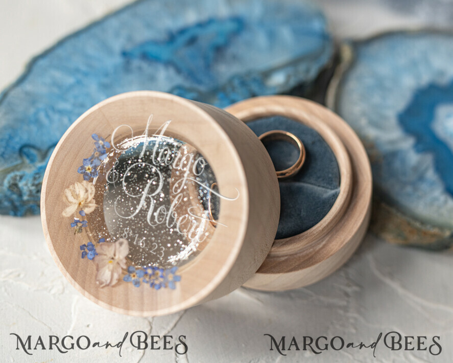 RING BEARER BOXES & PILLOWS Epoxy Wedding rings Box Elegant Epoxy Wedding Ring Box, Customized Resin Ring Box With Engraving, Minimalistic Real Flower Wedding Ring Box With Velvet, Rustic Wedding Stationery