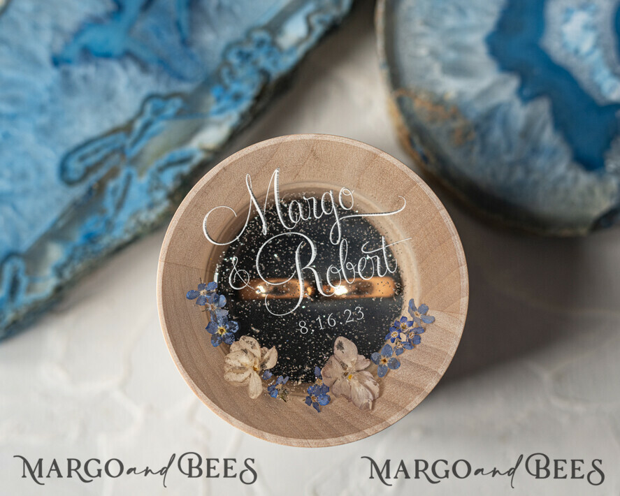 RING BEARER BOXES & PILLOWS Epoxy Wedding rings Box Elegant Epoxy Wedding Ring Box, Customized Resin Ring Box With Engraving, Minimalistic Real Flower Wedding Ring Box With Velvet, Rustic Wedding Stationery