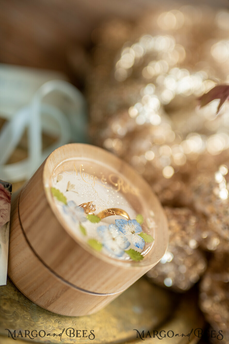 RING BEARER BOXES & PILLOWS Epoxy Wedding rings Box Custom Wedding Ring box for ceremony, wood wedding ring box • rustic wedding rings box • real flowers in resin luxury ring box