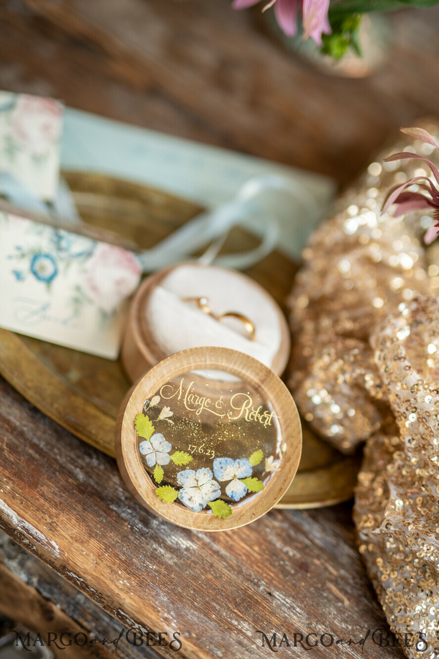 RING BEARER BOXES & PILLOWS Epoxy Wedding rings Box Custom Wedding Ring box for ceremony, wood wedding ring box • rustic wedding rings box • real flowers in resin luxury ring box
