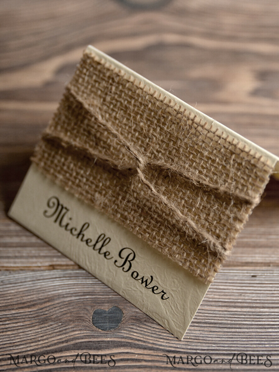 PLACE CARDS / TABLE CARDS Rustic Eco Wedding Place cards Rustic Wedding Place Cards, Ecru Place Cards, Natural Burlap Twine Wedding Name Cards, Eco Rustic Name Tags, Editable Text, Simple Design Escort Cards